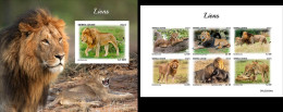 Sierra Leone 2023, Animals, Lions, 6val In BF +BF IMPERFORATED - Big Cats (cats Of Prey)