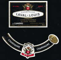 Etiquette Champagne Brut 1er Cru Laval Louis  Gendre Et Successeur De Louis-Philippe Cumieres  Marne 51avec Collerette - Champagner