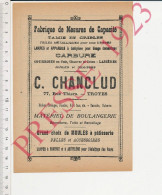 Publicité 1923 Chanclud 77 Rue Thiers Troyes Fabrique De Mesures De Capacité Tamis Cribles Matériel Boulangerie - Non Classés