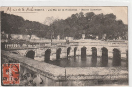 NIMES .  JARDIN DE LA FONTAINE . BAINS ROMAINS  .  AFFR SUR LE RECTO LE 30-12-1914 POUR SAÏGON  .  2 SCANNES - Nîmes