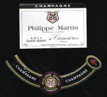 Etiquette Champagne Brut  Grande Réserve  Philippe Martin Cumieres  Marne 51 Avec Sa Collerette - Champan