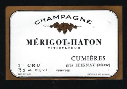 Etiquette Champagne 1er Cru Mérigot-Haton Cumieres  Marne 51 - Champagne