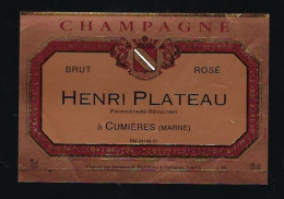 Etiquette Champagne Brut Rosé Henri Plateau   Cumieres  Marne 51 - Champan