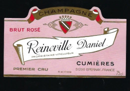 Etiquette Champagne Brut Rosé 1er Cru Reineville Daniel   Cumieres  Marne 51 - Champagner