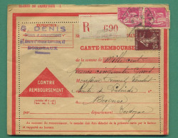 Contre Remboursement Carte Remboursement Service Des Chèques Postaux Adressé à 24 Bergerac 1958 - 1921-1960: Période Moderne