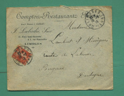 87 Limoges Comptoir Restaurant Russe Anc Cledat J Labadie Enveloppe Adressée à Bergerac Route De Lalinde  En 1915 - Alimentaire