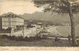 06 - Menton - La Plage - Carnolès - Route Du Cap Martin - Animée - Oblitération Ronde De 1919 - CPA - Voir Scans Recto-V - Menton