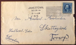 Etats-Unis, Divers Sur Enveloppe, Oblitération Mécanique JAMESTOWN 29.11.1915 Pour La Suède - (B2752) - Marcofilia