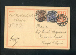 "DEUTSCHES REICH" 1922, Postkarte Mit Infla-Zusatzfrankatur Stegstempel "HILDEN" (R1219) - Briefkaarten