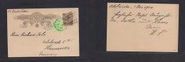 AUSTRALIA. 1900 (1 Dec) SA. Adelaide - Germany, Hannover. 1d Brown Stat Card + Adtl Via French Pqbt Ligne T. Fine. XSALE - Other & Unclassified