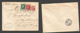 Argentina - Stationery. 1894 (Nov 12) Buenos Aires - Germany, Frankfurt (1 Dec) 5c Orange + 2 Adtls Stationary Envelope, - Other & Unclassified