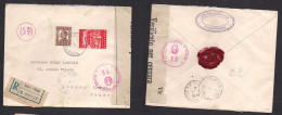 BULGARIA. 1940 (29 Dec) Burgas - France, Romans (7 Jan 41) Registered Multifkd. Depart Censored Label. XSALE. - Autres & Non Classés