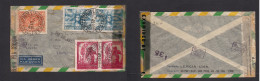 Brazil - XX. 1945 (14 May) Sao Paulo - France, Lyon. Dual Censored Multifkd Air Envelope. Comm Usage Peace Issue. XSALE. - Otros & Sin Clasificación