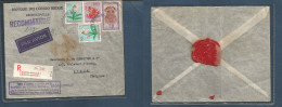 BELGIAN CONGO. 1955. Leopoldville - Belgium, Liege. Registered Air Mixed Issues Multifkd Envelope Incl. Orchids, Tied Cd - Andere & Zonder Classificatie