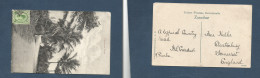 BC - Zanzibar. C. 1910. Pemba - UK, Glastonbury, Somerset. Single 3p Green Fkd Palm Photo Street. Chuckwawi Road. XSALE. - Otros & Sin Clasificación