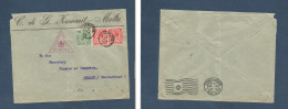 BC - Malta. 1917 (3 Febr) GPO - Zurich, Switzerland (18 Marzo) WWI Multifkd Censored Envelope, Tied Cds. Fine 45 Days Tr - Andere & Zonder Classificatie