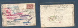 DENMARK. 1942 (17 Jan) Cph - Germany, Kiel "SS Kentucky" US Ship, Fwded Esbjeng + Censored Several Time Including Stamp  - Sonstige & Ohne Zuordnung
