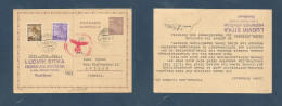 CZECHOSLOVAKIA. 1942 (19 March) Bohemia, Freistadt - Switzerland, Luzern, 60h Brown Stat Card + 2 Adtls, Tied Cds + Nazi - Other & Unclassified