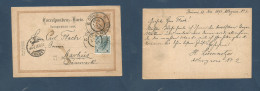 CZECHOSLOVAKIA. 1897 (10 Nov) Austrian Brno - Denmark, Aarhus (12 Nov) 2 Kr Brown Stat Card + 3kr Green Adtl, Tied Cds.  - Other & Unclassified
