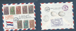 CURAÇAO. 1944 (16 Aug) Willemstad - USA, NYC (19 Aug) Registered Multifkd Red Cross Issue Illustr Envelope Depart + Arri - Curazao, Antillas Holandesas, Aruba