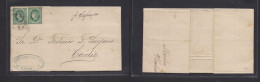 CUBA. 1867 (Febr 15) Habana - Cadiz, Peninsula. Carta Con Texto Franqueo Dos Sellos 20c. 1867 Verde, Mat Parrilla. Por V - Other & Unclassified