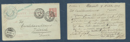 France - Stationary. 1903 (7 Oct) Marseille - Switzerland, Zurich (8 Oct) Swiss Consular Cachet. Doble 10c Red Stat Card - Autres & Non Classés