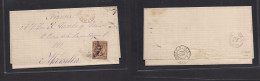 E-PROVINCIAS. 1877 (15 Mayo) 177º Barcelona - France, Marseille. Carta Con Texto  Mat Taladro Limado, Sello 25c Filigran - Other & Unclassified