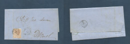 E-PROVINCIAS. 1868 (14 Aug) 96º Teruel, Monreal Del Campo - Capital. Envuelta Carta 50 Mils Costuro Mat Fechador. Muy Ra - Other & Unclassified