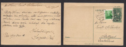 HUNGARY. 1934 (29 June) Pecs - Stuttgart - Germany. 10 Fill Blue - Green Stat Card + Adtl, Tied Cds. Fine. XSALE. - Sonstige & Ohne Zuordnung