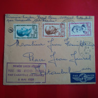 LETTRE PARIS ISTANBUL PREMIER LIAISION PARIS ROME ATHENES ISTANBUL CARAVELLE 1959 - Cartas & Documentos