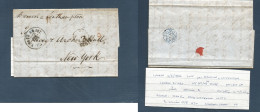 GREAT BRITAIN. 1862 (10 June) London - USA, NYC. "Too Late / GPO" Small Ring. Stampless EL With Contains Via NY American - ...-1840 Prephilately