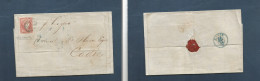 GIBRALTAR. 1856 (22 Nov) GPO - Cádiz (26 Nov) E Fkd 4c Rojo, Mat Parrilla. Mns "por Ligero" Mc Pherion Correspondance. A - Gibilterra