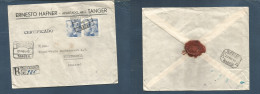 MARRUECOS. 1940 (21 Nov) Correo Español. Tanger - Suiza, Richterswil. Sobre Certificado Franqueo Español 1,40 Pesetas Em - Marocco (1956-...)