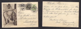 LUXEMBOURG. 1937 (17 Apr) Remich - Germany, Neustadt. 35c Green Illustrted Remich Stat Card + Adtl. Fine Used. XSALE. - Andere & Zonder Classificatie