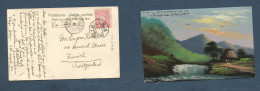 JAPAN. 1911 (26 Aug) Kojimachiku - Switzerland, Zurich Via Siberia. Color Hand Painted Fkd Card. VF Used. XSALE. - Otros & Sin Clasificación