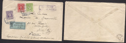 SERBIA. 1920 (12 Febr) Belgrade - France, Nice (18 Feb) Registered Censored Tricolor Multifkd Env + Tied R-label. Fine.  - Servië