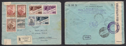 SAN MARINO. 1943 (30 July) GPO - France, Romans (9 Aug) Registered Multifkd, Depart Censored Label Envelope. VF Usage. X - Autres & Non Classés