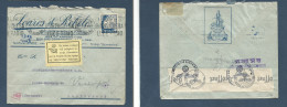 Portugal - XX. 1941 (15 July) Lisboa - Denmark, Cph. Illustrated Fkd Nazi Censored Label. Danish Yellow Aux Postal Label - Other & Unclassified