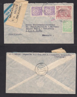 PARAGUAY. 1953 (7 Ene) German Cosular Mail. Asucion - Bern, Germany. Registered Multifkd Airmail Env Incl 5 Guaranies. F - Paraguay