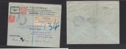 PARAGUAY. 1914 (17 Apr) Asuncion - London, UK (10 May) Registered Multifkd Env. XSALE. - Paraguay