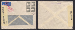 PALESTINE. C. 1941. Tel Aviv. Air Overseas Multifkd Usage Block Of For 10c. Depart Censor Label + Stamp Cancelled By Vio - Palestine