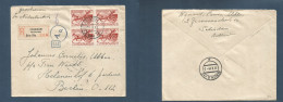 NETHERLANDS. 1944 (21 Jan) Schiedam - Germany, Berlin (31 Jan) Registered Multifkd Env, Block Of Four Stamp. WWII Censor - Other & Unclassified