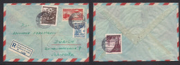 YUGOSLAVIA. 1952 (20 Oct) Belgrade / Biograd - Switzerland, Zurich. Registered Air Stat Envelope + 3 Adtls, Tied Cds. Fi - Andere & Zonder Classificatie