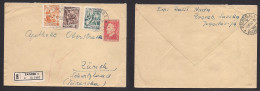 YUGOSLAVIA. 1952 (27 June) Zagreb - Switzerland, Zurich (1 July) Registered 3dm Red + 3 Adtls Stat Env. VF + R-label. XS - Other & Unclassified