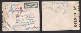 USA - XX. 1942 (5 July) NY - France, Savoie. Air Single 30c Blue Fkd Env, WWII Fwded Censored At Bermuda (IC) Doble Labe - Autres & Non Classés