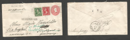 USA - Stationery. 1902 (March 8) Burlington, IOWA - Germany, Stuttgart. 2c Red Comercial Stat Env + 2 Adtls, Fwded. Fine - Other & Unclassified