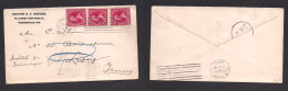 USA. 1893 (7 Feb) Indianapolis, INO - Germany, Leipzig. Multifkd Env 2c Red Vert Strip Of Three Rolling Cachet. Fine. XS - Altri & Non Classificati