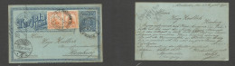 URUGUAY. 1900 (23 Aug) Mont - Germany, Hamburg (17 Sept) 2c Blue Stat Card + Adtl, Tied Cds. VF. XSALE. - Uruguay