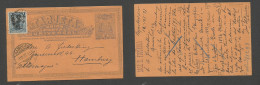 URUGUAY. 1897 (14 Nov) Mont - Germany, Hamburg (3 Dec) 2c Lilac/cream + Adtl Stat Card. Fine Used + Arrival On Front. XS - Uruguay