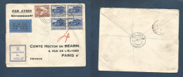 SOUTH AFRICA. 1934 (4 March) Capetown - France, Paris. Registered Air Multifkd Env. R-label. Very Appealing. XSALE. - Other & Unclassified